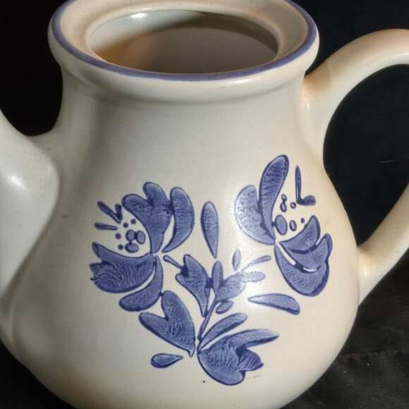 Vitreous Stoneware Tea Pot With Lid & Blue Floral Design - Picture 7 of 8